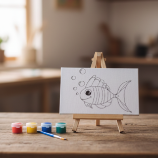 Small Canvas with Easel & Colors (Fish)