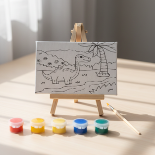 Small Canvas with Easel & Colors (Dinasoaurs)